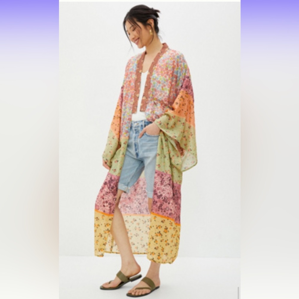 Anthropologie sheer floral kimono